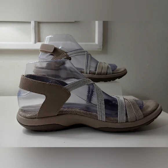 Skechers Women's Memory Foam Sandals Strappy Stretch Cushion Comfort Taupe 8 - Picture 2 of 10